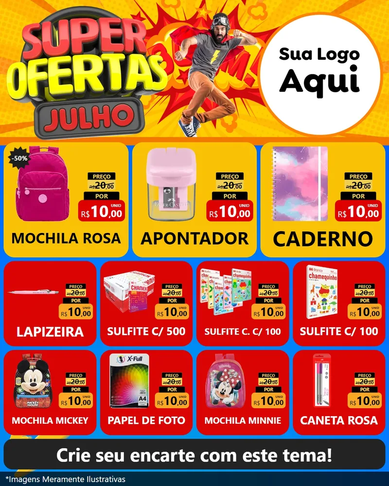 Modelo de Rede Social para Feed Instagram com o tema Super Ofertas Julho para Papelaria