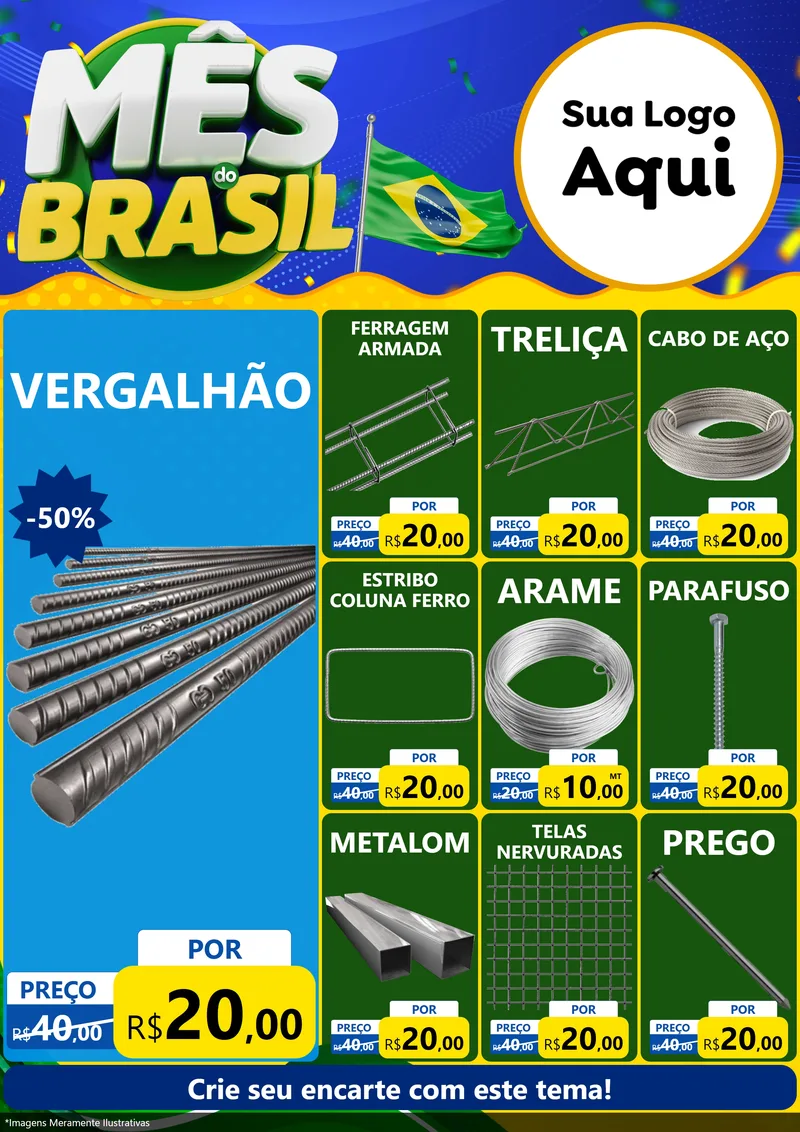 Modelo de Encarte para Encarte A4 Vertical com o tema Mês do Brasil para Ferragens