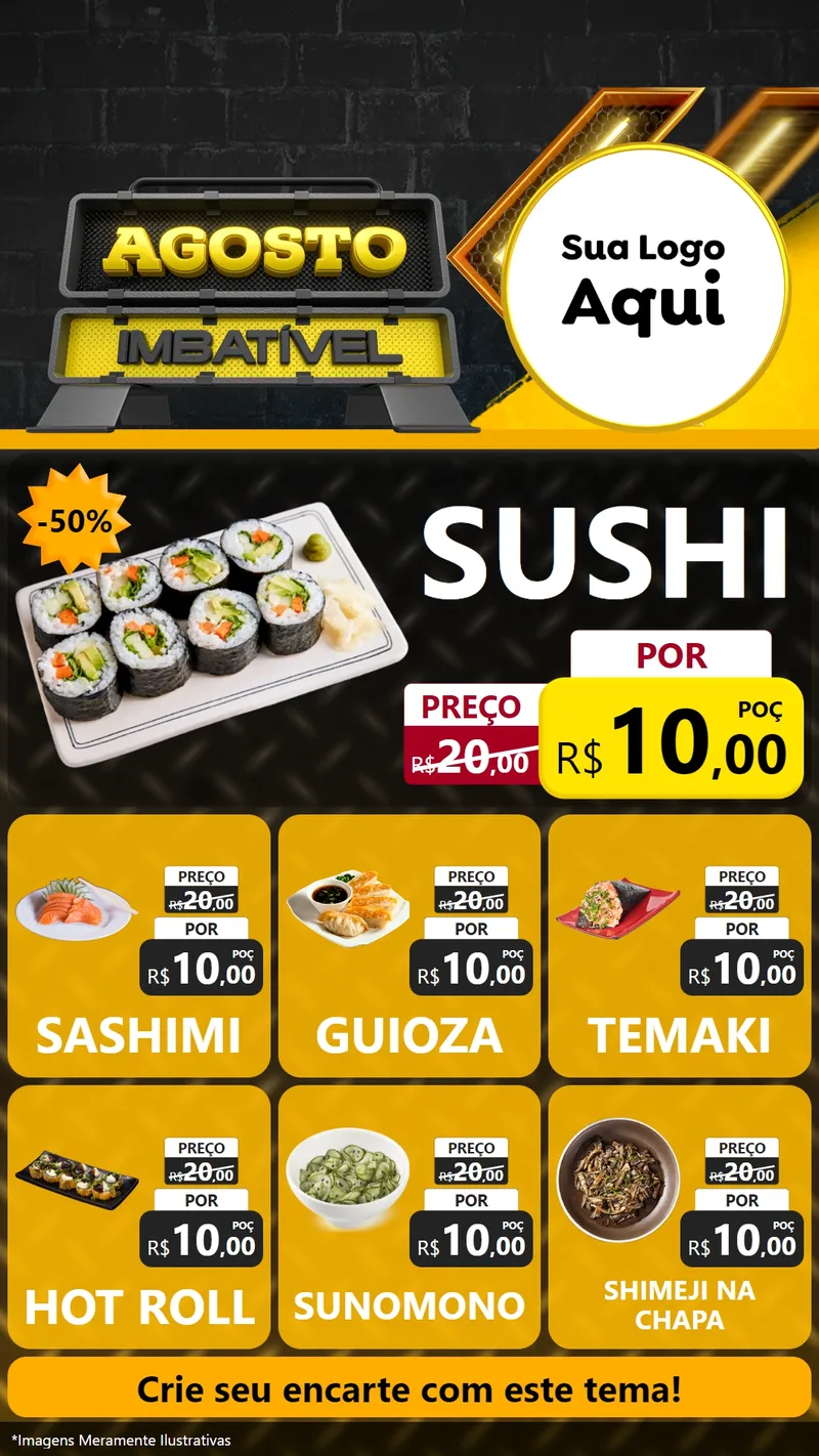 Modelo de Rede Social para Stories com o tema Agosto Imbatível para Comida japonesa