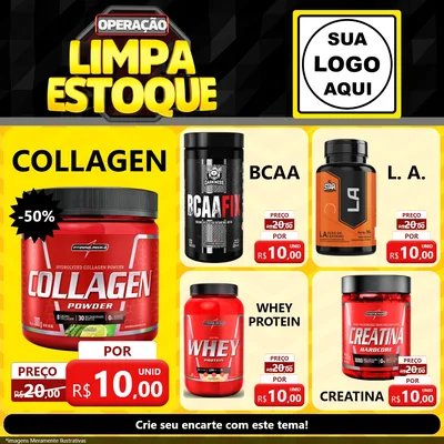 Modelo de Rede Social para Feed Facebook com o tema Operação Limpa Estoque para Suplementos alimentares