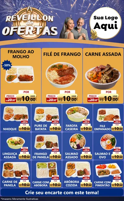Modelo de Encarte para Encarte Grande com o tema Réveillon de Ofertas para Restaurante