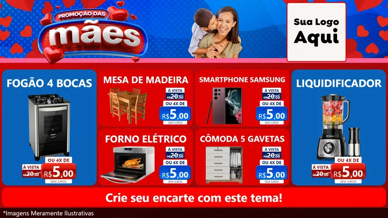 Modelo de TV para TV Horizontal com o tema Promoção das Mães para Móveis e Eletro