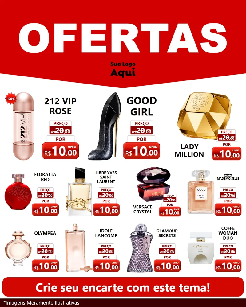 Modelo de Rede Social para Feed Instagram com o tema Ofertas Vermelho Cartaz para Perfumes