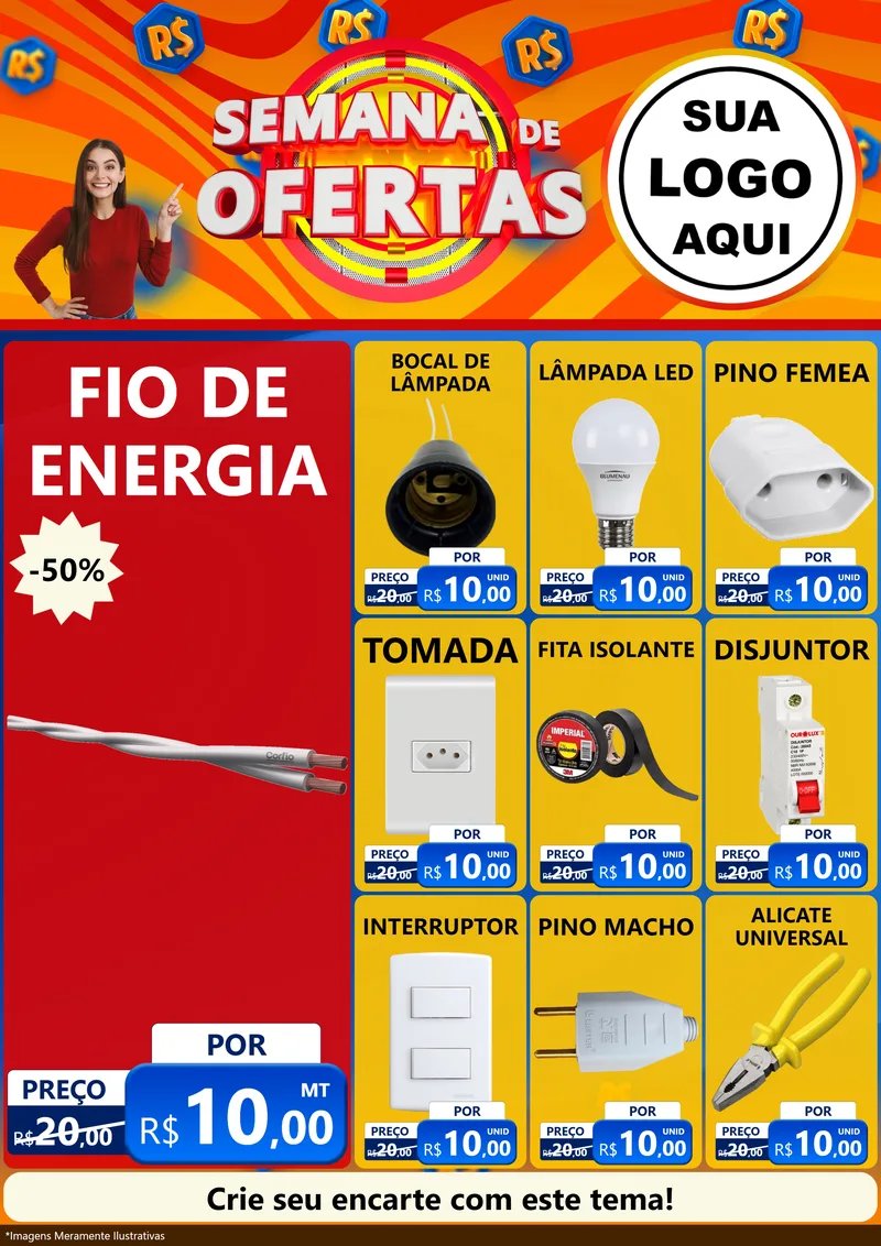 Modelo de Encarte para Encarte A4 Vertical com o tema Semana de Ofertas para Materiais Elétricos