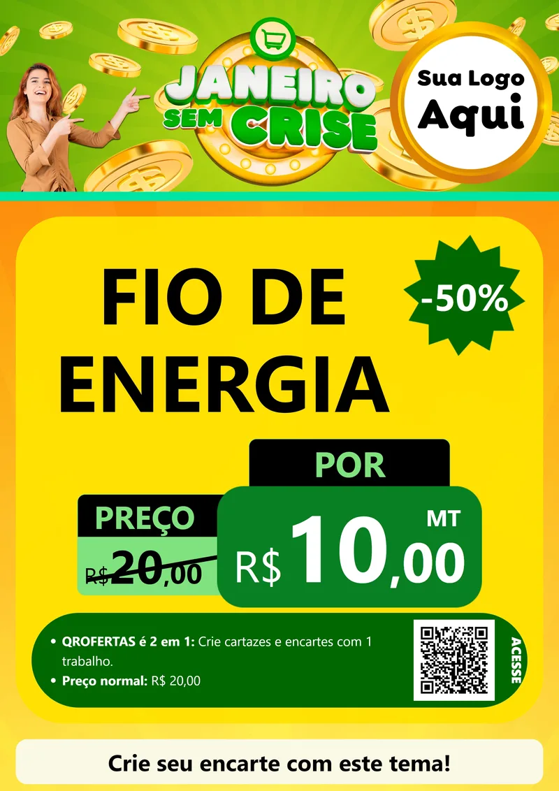 Modelo de Cartaz para Cartaz A4 Vertical com o tema Janeiro Sem Crise para Materiais Elétricos