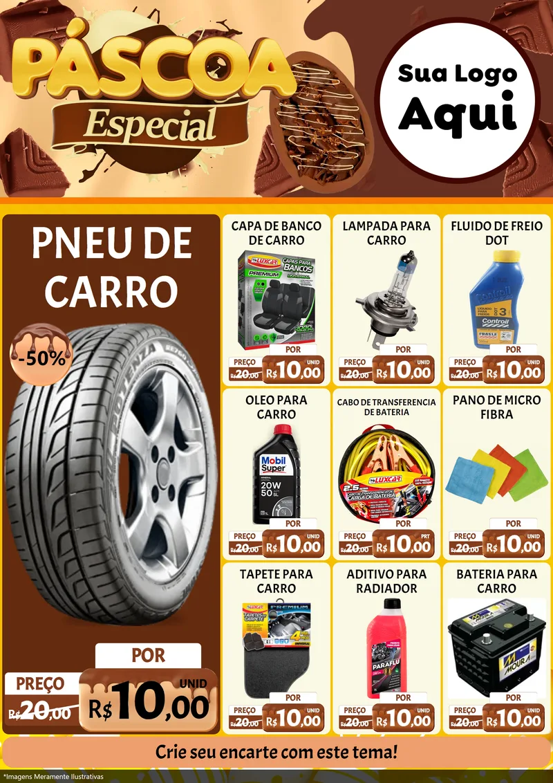 Modelo de Encarte para Encarte A4 Vertical com o tema Páscoa Especial para Auto peças