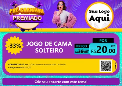 Modelo de Cartaz para Cartaz A4 Horizontal com o tema Pré-Carnaval Premiado para Cama, Mesa e Banho