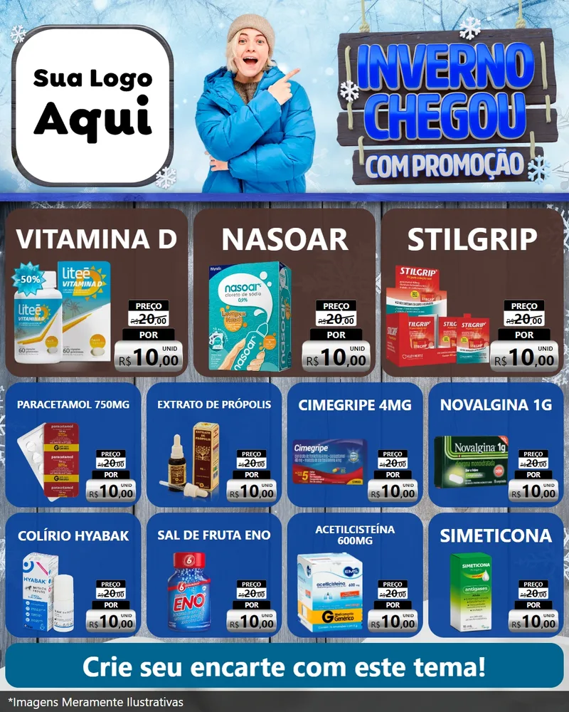 Modelo de Rede Social para Feed Instagram com o tema Inverno Chegou Com Promoção para Farmácia