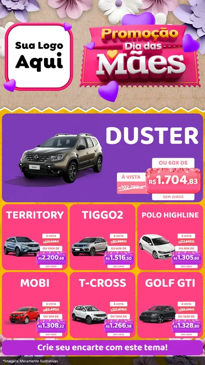 Modelo de Rede Social para Stories com o tema Promoção Dia das Mães para Concessionaria de Carros