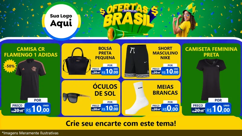 Modelo de TV para TV Horizontal com o tema Ofertas Semana do Brasil para Roupas e acessórios