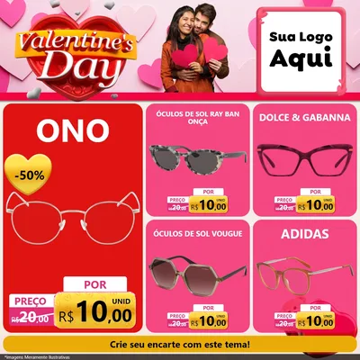 Modelo de Rede Social para Feed Facebook com o tema Valentine's Day para Óticas