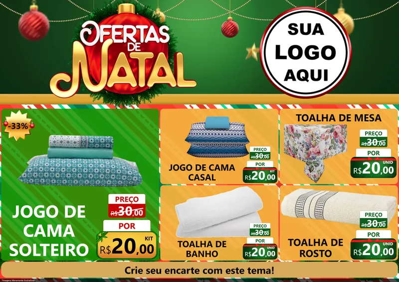 Modelo de Encarte para Encarte A4 Horizontal com o tema Ofertas de Natal para Cama, Mesa e Banho