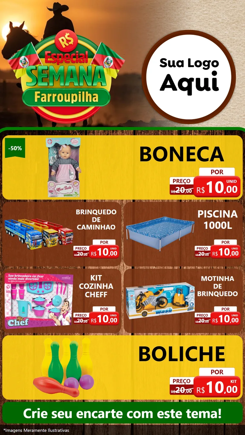 Modelo de TV para TV Vertical com o tema Especial Semana Farroupilha para Brinquedos