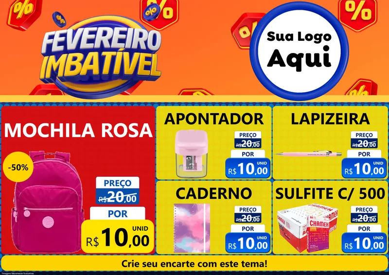 Modelo de Encarte para Encarte A4 Horizontal com o tema Fevereiro Imbatível para Papelaria