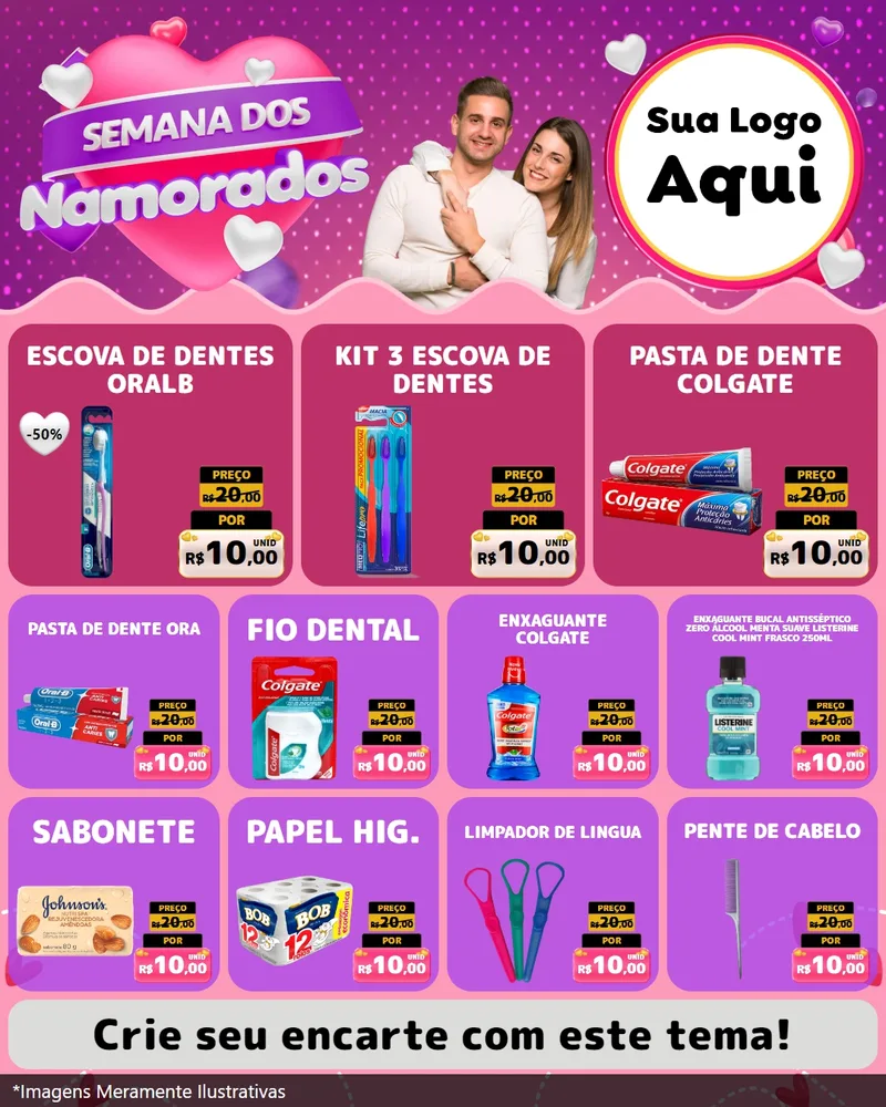 Modelo de Rede Social para Feed Instagram com o tema Semana dos Namorados para Higiene Pessoal