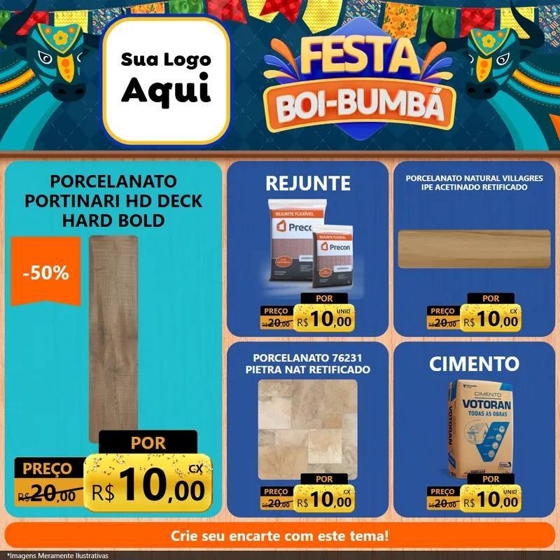 Modelo de Rede Social para Feed Facebook com o tema Festa Boi Bumbá para Pisos e revestimentos