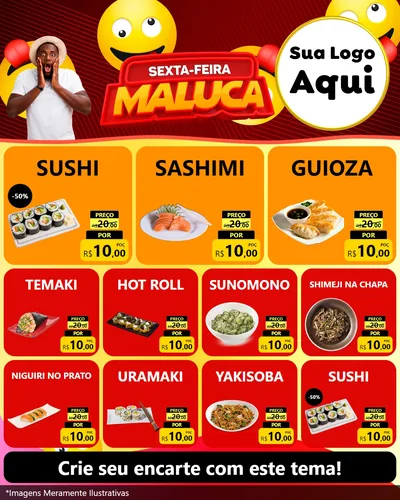Modelo de Rede Social para Feed Instagram com o tema Sexta-feira Maluca para Comida japonesa