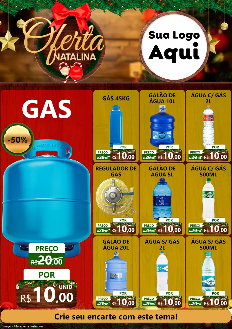 Modelo de Encarte para Encarte A4 Vertical com o tema Ofertas Natalina para Água e gás