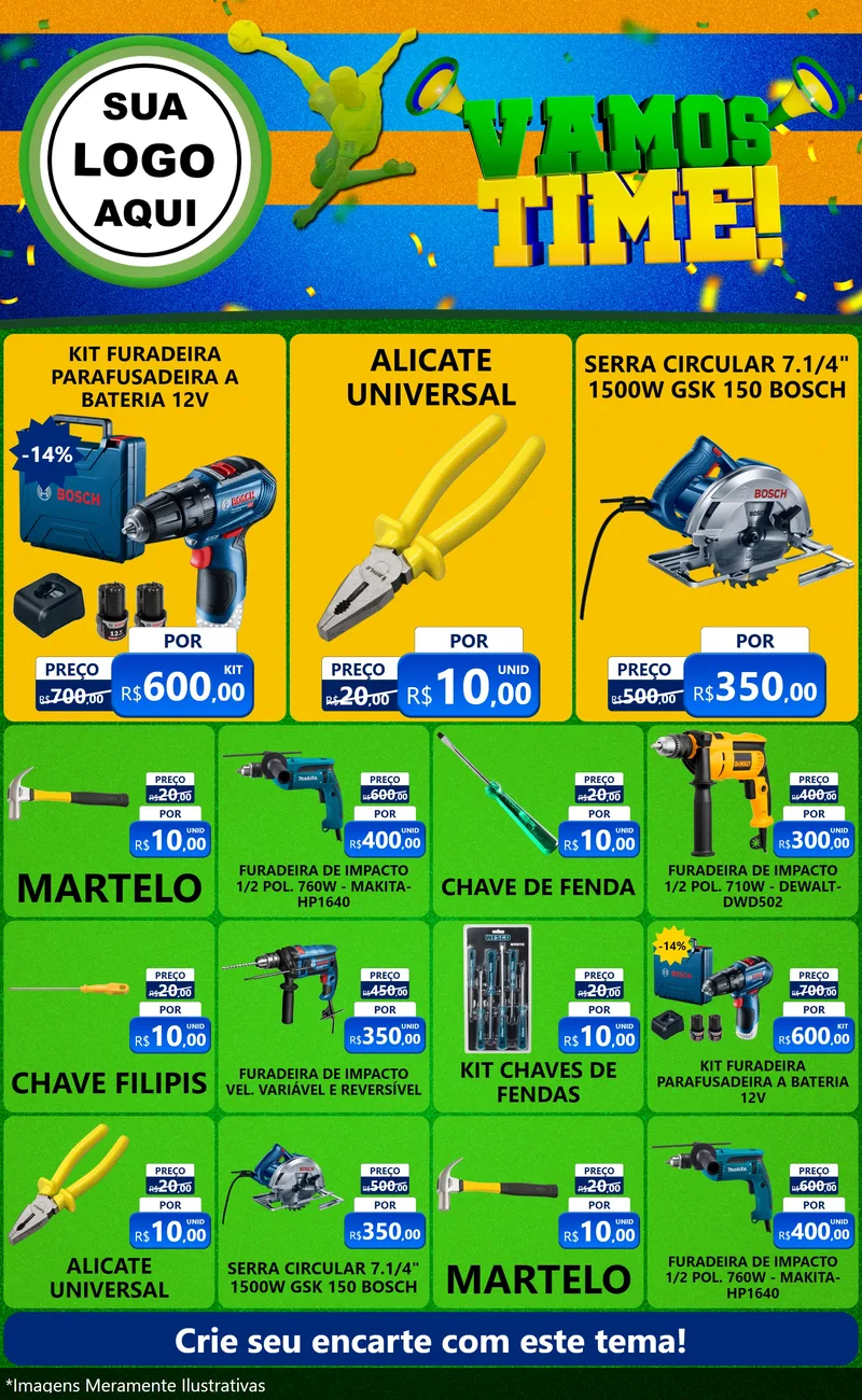 Modelo de Encarte para Encarte Grande com o tema Vamos Time! para Maquinas e Ferramentas