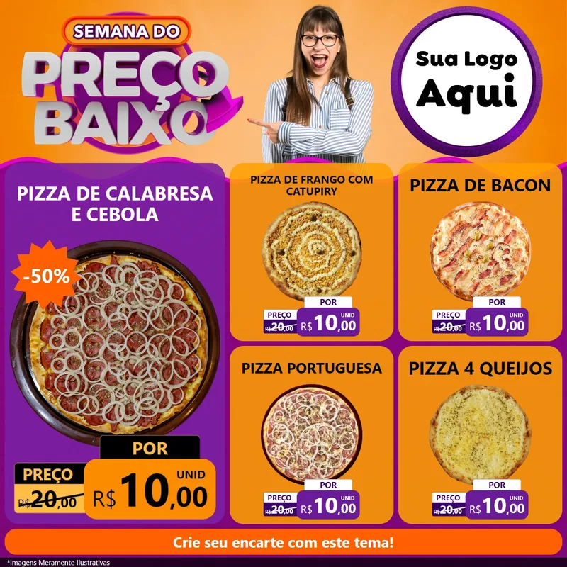 Modelo de Rede Social para Feed Facebook com o tema Semana do Preço Baixo para Pizzaria