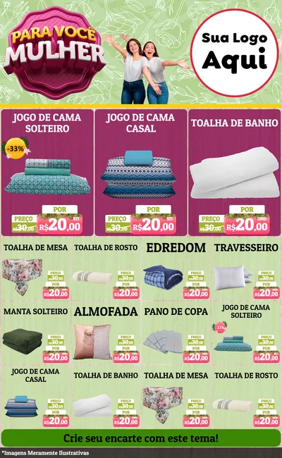 Modelo de Encarte para Encarte Grande com o tema Para Você Mulher para Cama, Mesa e Banho