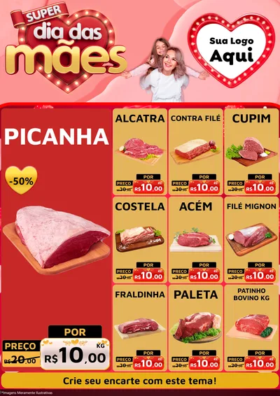 Modelo de Encarte para Encarte A4 Vertical com o tema Super Dia Das Mães para Açougue