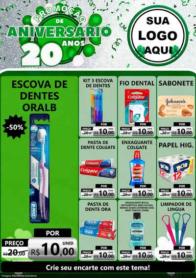Modelo de Encarte para Encarte A4 Vertical com o tema Promoção de Aniversário - 20 Anos para Higiene Pessoal