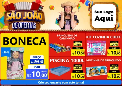 Modelo de Encarte para Encarte A4 Horizontal com o tema São João de Ofertas para Brinquedos