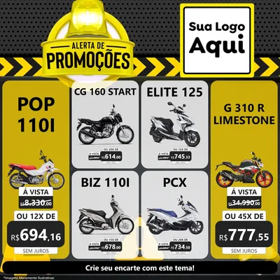 Modelo de Rede Social para Feed Facebook com o tema Alerta de Promoções para Concessionaria de Motos