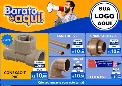 Modelo de Encarte para Encarte A4 Horizontal com o tema Barato é aqui para Tubos e conexões