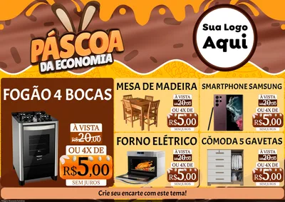 Modelo de Encarte para Encarte A4 Horizontal com o tema Páscoa da Economia para Móveis e Eletro