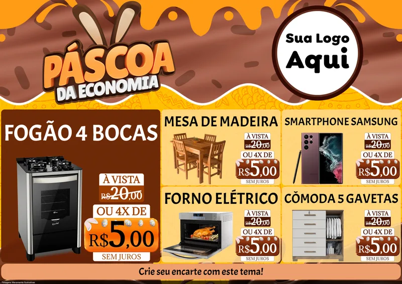 Modelo de Encarte para Encarte A4 Horizontal com o tema Páscoa da Economia para Móveis e Eletro