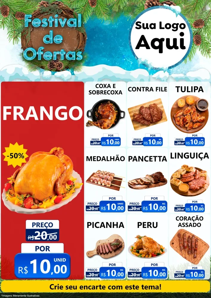 Modelo de Encarte para Encarte A4 Vertical com o tema Festival de Ofertas - Inverno para Assados