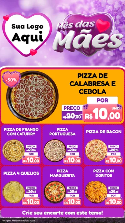 Modelo de Rede Social para Stories com o tema Mês das Mães para Pizzaria