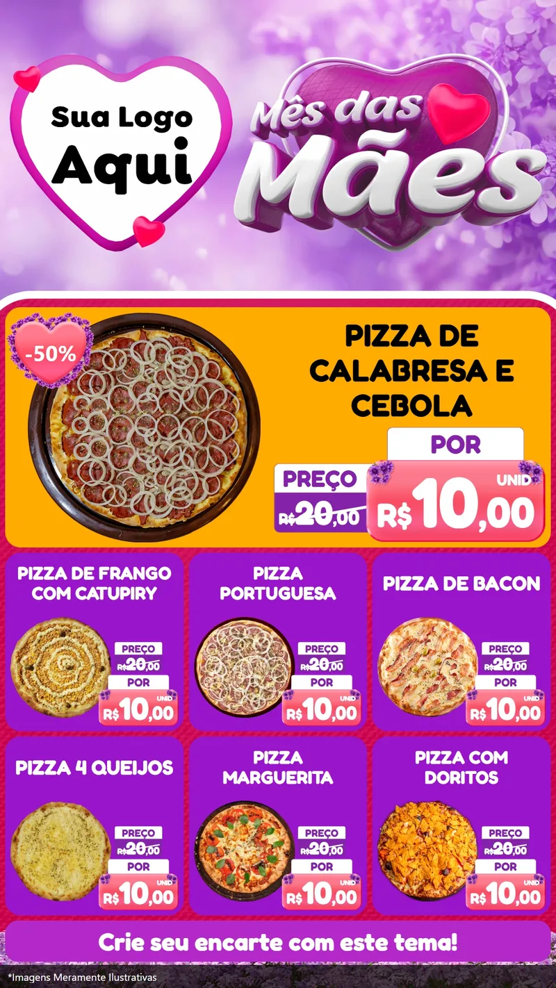 Modelo de Rede Social para Stories com o tema Mês das Mães para Pizzaria