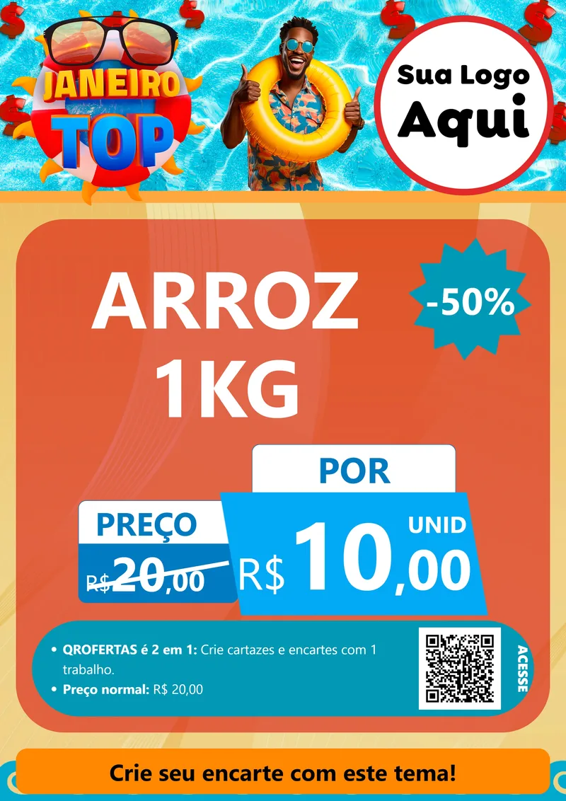 Modelo de Cartaz para Cartaz A4 Vertical com o tema Janeiro Top para Supermercado