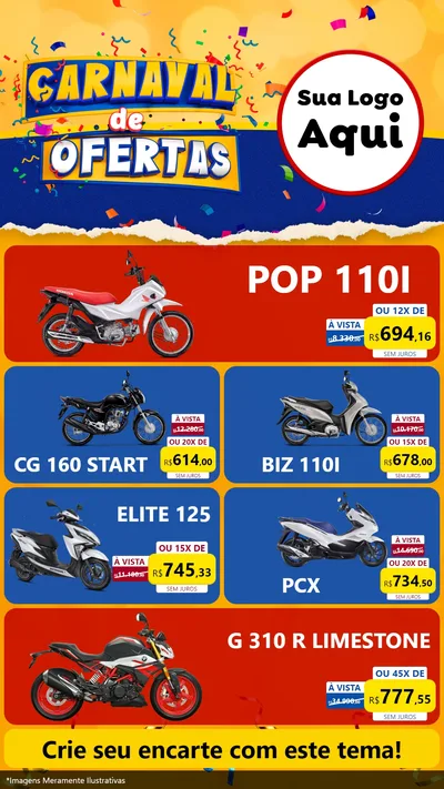 Modelo de TV para TV Vertical com o tema Carnaval de Ofertas para Concessionaria de Motos