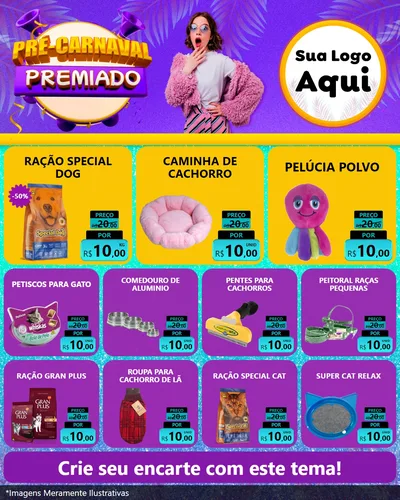 Modelo de Rede Social para Feed Instagram com o tema Pré-Carnaval Premiado para Pet Shop