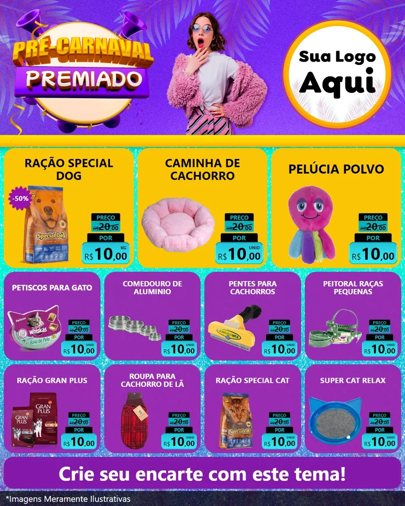 Modelo de Rede Social para Feed Instagram com o tema Pré-Carnaval Premiado para Pet Shop