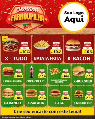 Modelo de Rede Social para Feed Instagram com o tema Semana Farroupilha para Hamburgueria