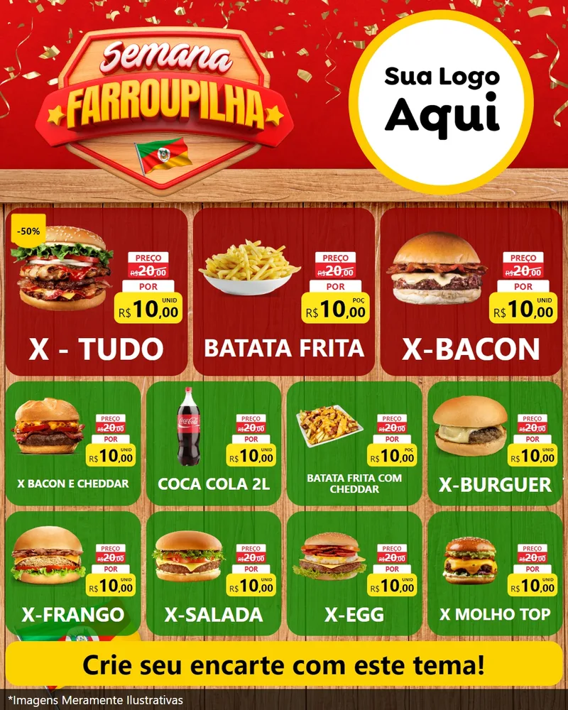 Modelo de Rede Social para Feed Instagram com o tema Semana Farroupilha para Hamburgueria