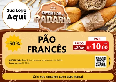 Modelo de Cartaz para Cartaz A4 Horizontal com o tema Ofertas da Padaria para Padaria