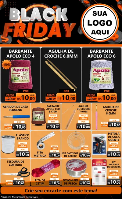 Modelo de Encarte para Encarte Grande com o tema Black Friday para Armarinho e Aviamentos
