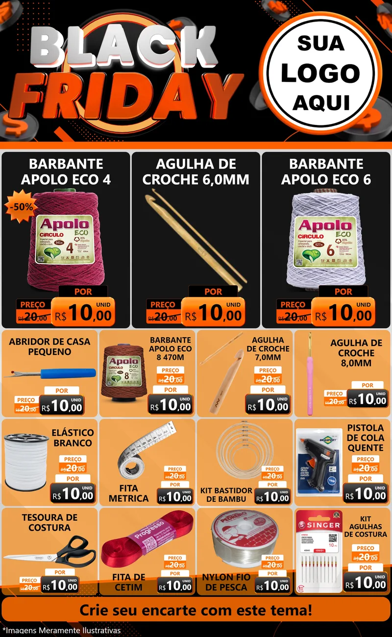 Modelo de Encarte para Encarte Grande com o tema Black Friday para Armarinho e Aviamentos