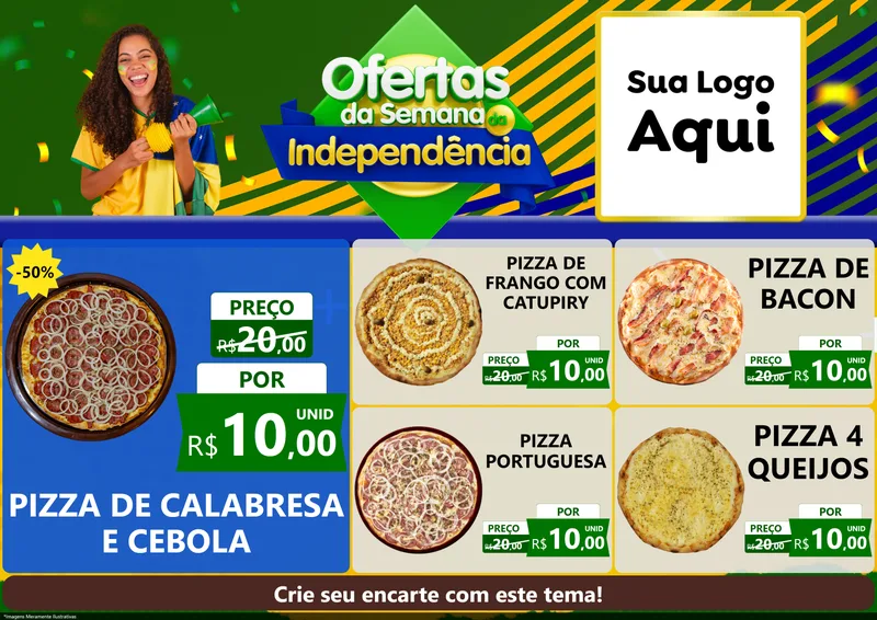 Modelo de Encarte para Encarte A4 Horizontal com o tema Ofertas da Semana da Independência para Pizzaria