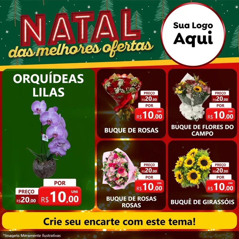 Modelo de Rede Social para Feed Facebook com o tema Natal das Melhores Ofertas para Floricultura e jardim