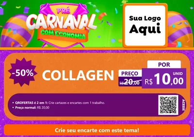 Modelo de Cartaz para Cartaz A4 Horizontal com o tema Pré-Carnaval Com Economia para Suplementos alimentares