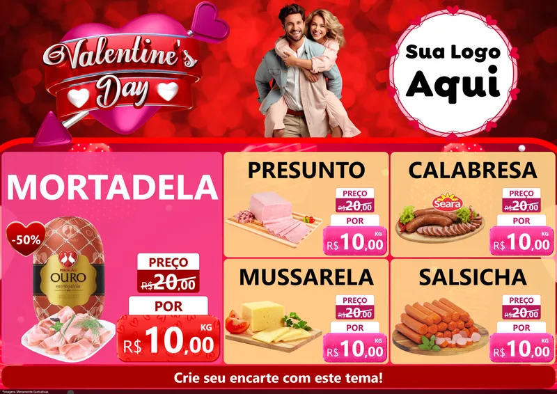 Modelo de Encarte para Encarte A4 Horizontal com o tema Valentine's Day para Frios e Laticínios