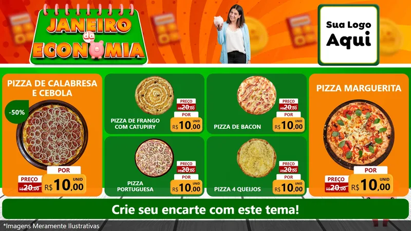 Modelo de TV para TV Horizontal com o tema Janeiro da Economia para Pizzaria