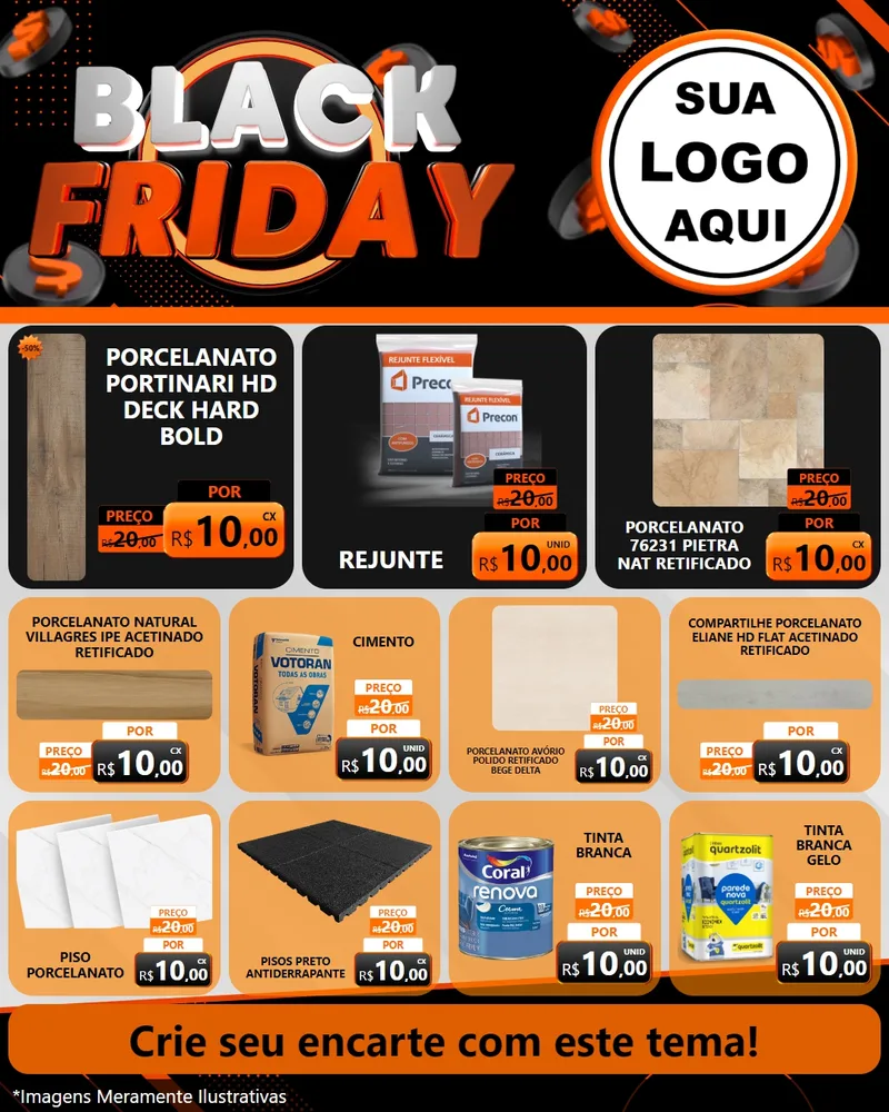 Modelo de Rede Social para Feed Instagram com o tema Black Friday para Pisos e revestimentos